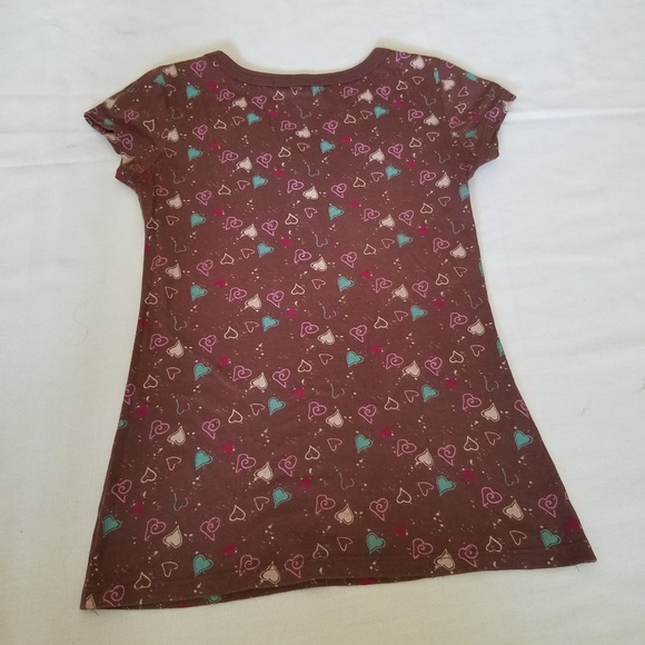 Brown Colorful Hearts Short Sleeves Shirt - Picture 2 of 4